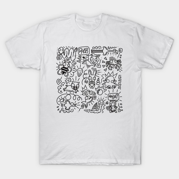 Doodle art Animal square T-Shirt by Lazy Boy sketch